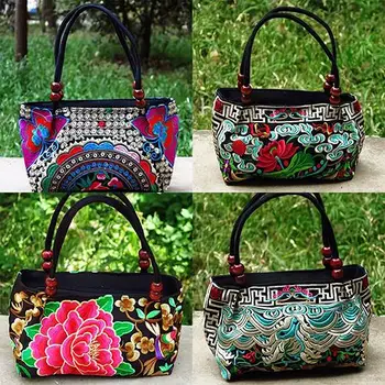 

Ethnic Style Double-Sided Canvas Flower Print Embroidery Retro Handbag Small Bag