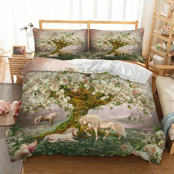 

Floral horse / unicorn printed Bedding Set comforter Twin Queen King sizes polyester duvet cover set with pillowcases new 3pcs