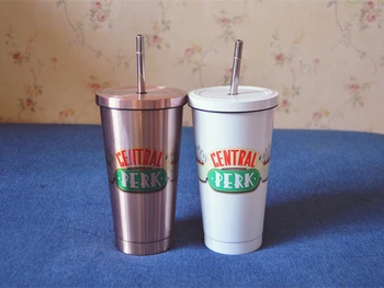 

New 550ML Friends TV Show Series Central Perk Stainless Steel Coffee Tea Straw Cup Mug