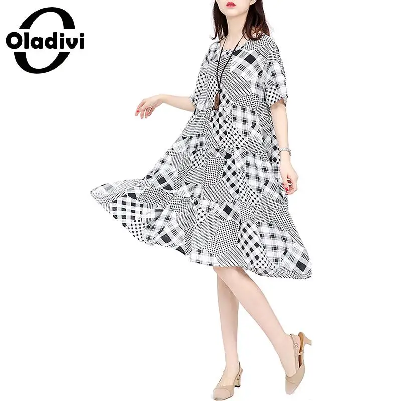 

Oladivi Big Plus Size Women Fashion Print Summer Short Dress 2019 Ladies Casual Loose Bohemian Beach Dresses Female Vestidio 3XL