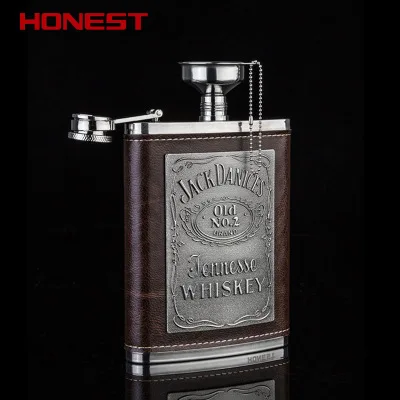 

HONEST Brand 304 stainless steel Leather hip flask, 8 oz Wine Russian Jug