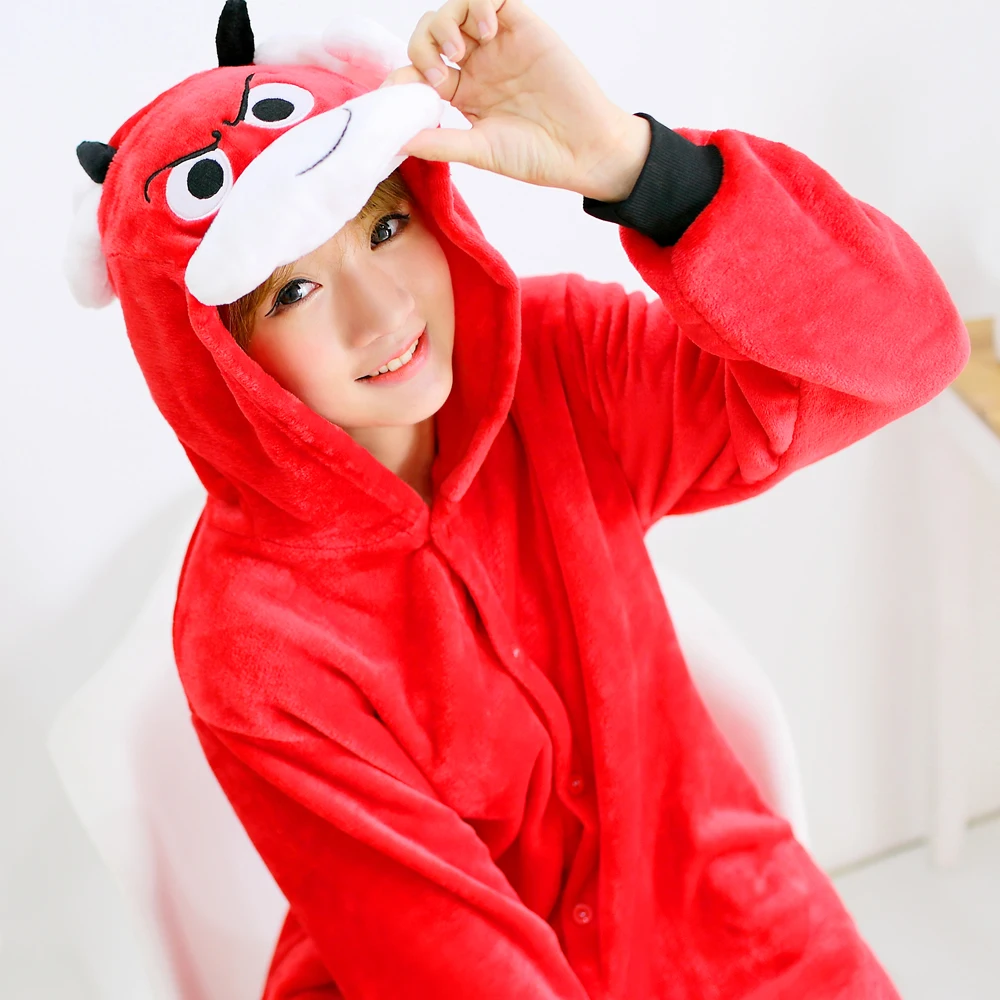 Cartoon-Animal-Red-cow-Plush-Cosplay-Unisex-Adult-Flannel-Hooded-Pajamas-For-Women-Men-Girls-Winter (2)