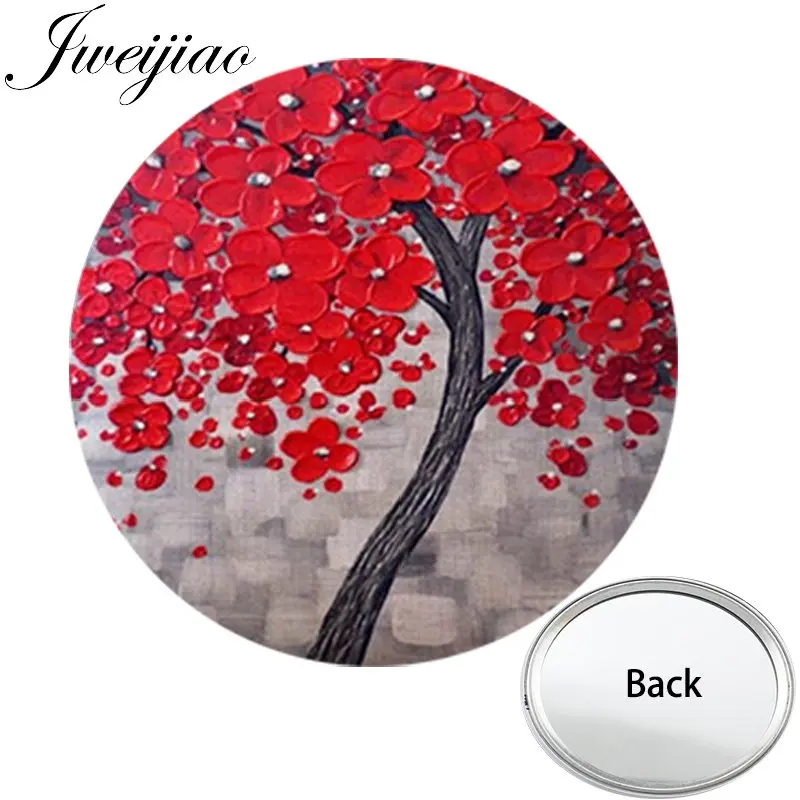 

JWEIJIAO Red Flowers Tree Art Photo One Side Mini Pocket Mirror Life Tree Portable Makeup Vanity Hand Travel Purse Mirror
