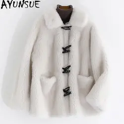 AYUNSUE, натуральное меховое пальто для женщин, овчина, мех 100%, шерсть, пальто, Осень-зима, куртка для женщин, Корейская куртка, Chaqueta Mujer MY3562
