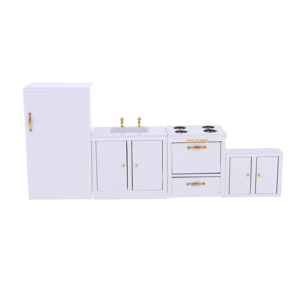 1/12 Doll House Miniature Kitchen Furniture Refrigerator Cooking Bench Kits Dollhouse Accessories