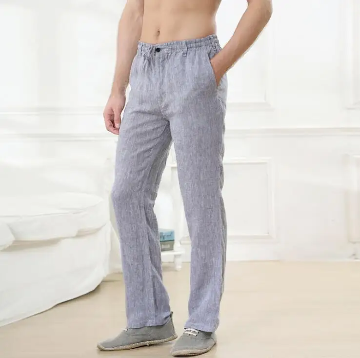 Летние повседневные льняные мужские брюки с эластичной резинкой на талии, мужские спортивные штаны, прямые льняные Мужские штаны для бега, pantalon hombre - Цвет: Grey