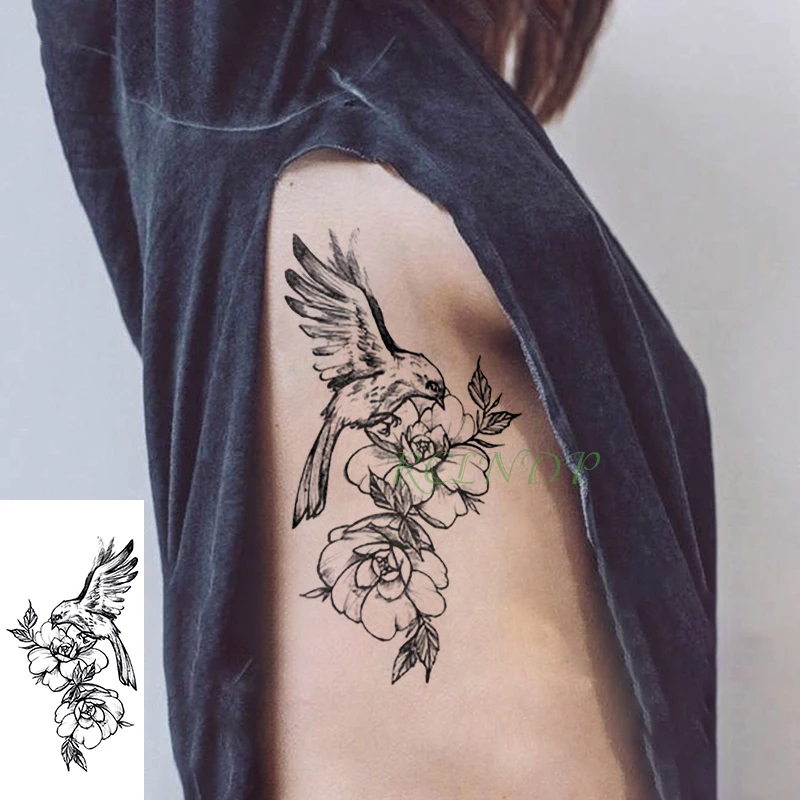 

Waterproof Temporary Tattoo Sticker Bird Feather Wing Flower Fake Tatto Flash Tatoo Art Tattoos on Leg Arm for Girl Women Men