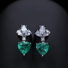 Fusion серьги-гвоздики, серьги в форме сердца, Хрустальное стекло, очаровательные вечерние серьги, модные ювелирные изделия для женщин, цветной кубический цирконий, камень