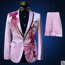 Для мужчин вышитые Blazer 2017 последние пальто брюки Designerd выполненный на заказ костюмы модные Блейзер Для мужчин Slim Fit смокинги (куртка + брюки +