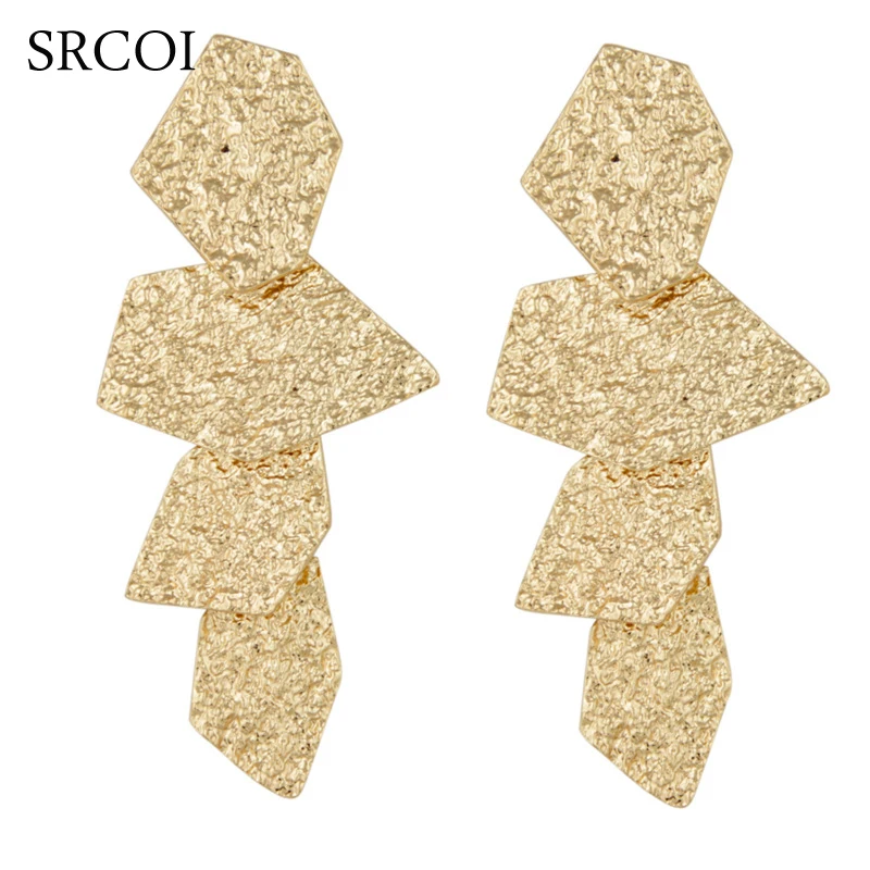 

SRCOI Fashion Gold Color Geometric Long Pendant Earrings Big Exaggerate Irregular Metal Earrings Bohemian Women Party Brincos