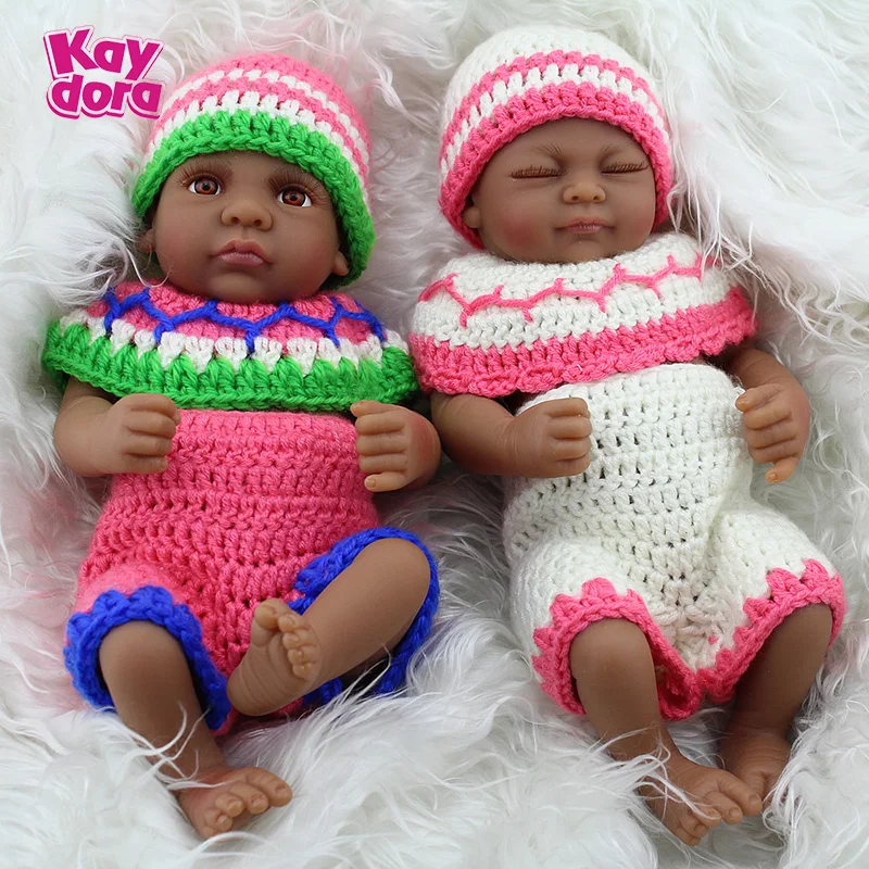 

2PCS/SET Girl&Boy Doll Reborn Black Baby Dolls 10 Inch Lifelike Full Vinyl Washable Body Play Doll Bath Toys poppet babe