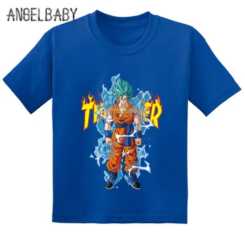 

New Anime Dragon Ball Z Saiyan Goku Flame Print Kids Funny T-shirt Baby Girls Summer Cotton T shirt Boys Cartoon Clothes,GKT275