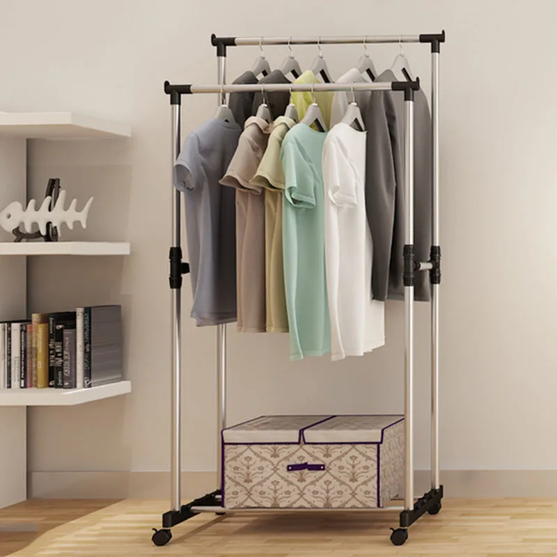  Double Folding Metal Coat Rack Clothes Rail Hanging Garment Dress Coat Storage Shelf With Wheels Si - 32904211373