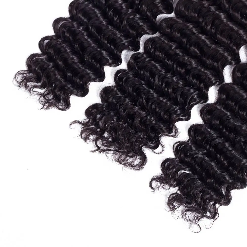 Uneed глубокая волна remy волосы ткет кружева фронтальное Закрытие с пучками малазийские глубокая волна человеческие волосы 3 пучка с закрытием фронтальная
