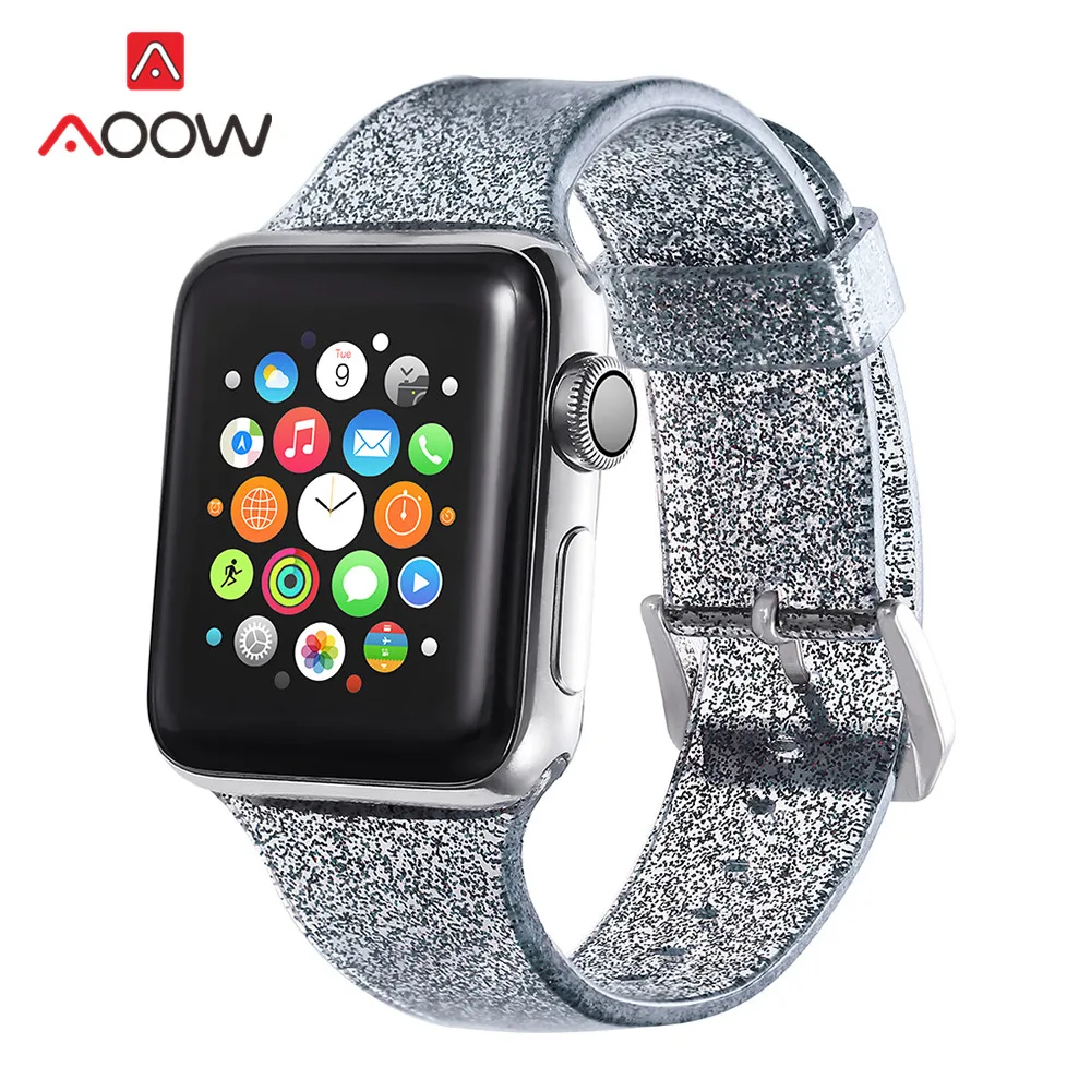 Блестящий силиконовый ремешок для часов Apple Watch 38 мм 42 40 44 прозрачный Сияющий