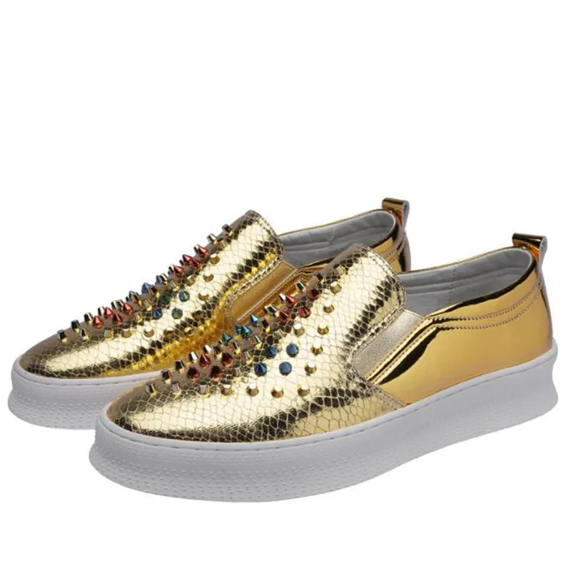 

Casual men's shoes Spring and autumn flat rivets thick bottom Black golden Flats Loafers Male canvas shoes