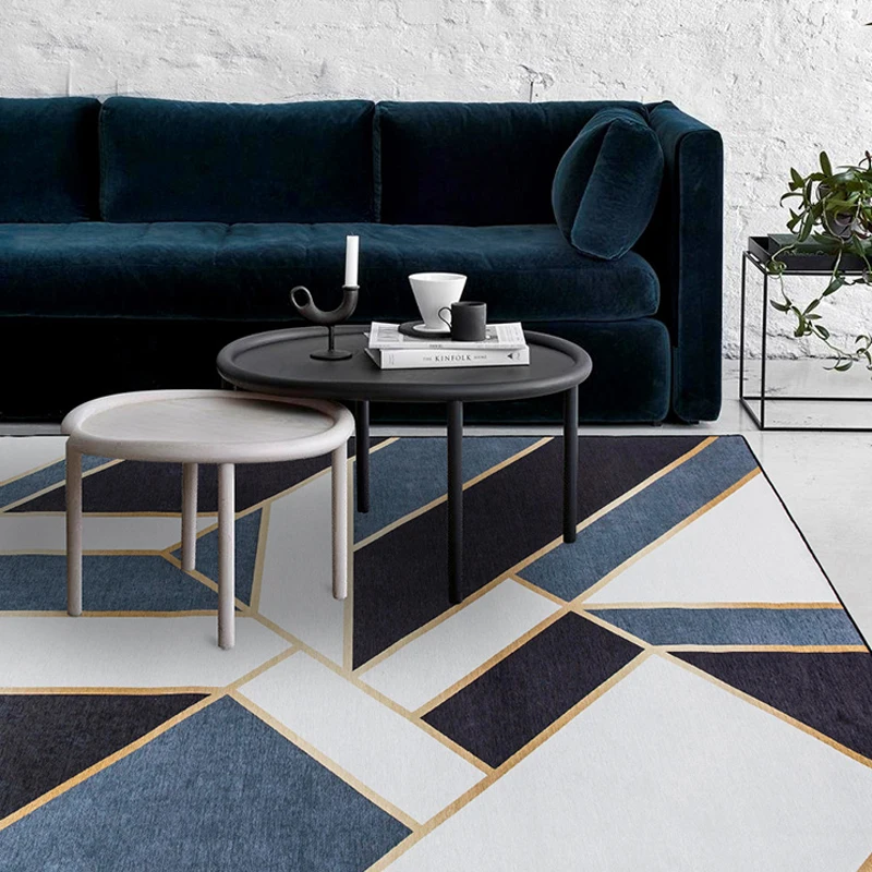 

French chic morocco Living Parlor Carpet geometric stripe gold BLUE Indian Rug bohemia GEOMETRY Modern Mat design Nordic style