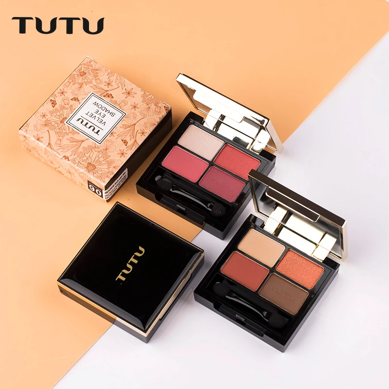

TUTU Professional Eyes Makeup Glamorous Smokey 4 Colors Matte Velvet Eye Shadow Palette Daily Make Up Kit Brand