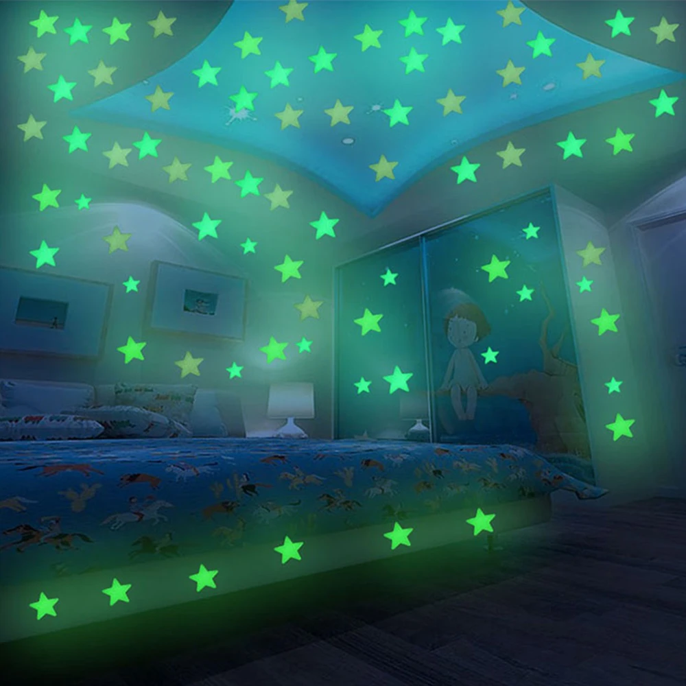 

3cm 40-100pcs 3D Glow In The Dark Stars Wall Stickers Fluorescent Plastic Luminous Ceiling Sticker for Kids Room Home Decor