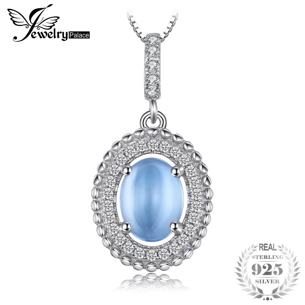 JewelryPalace 1.7ct Подлинная кабошон голубой топаз Halo кулон 925 пробы серебро не включает