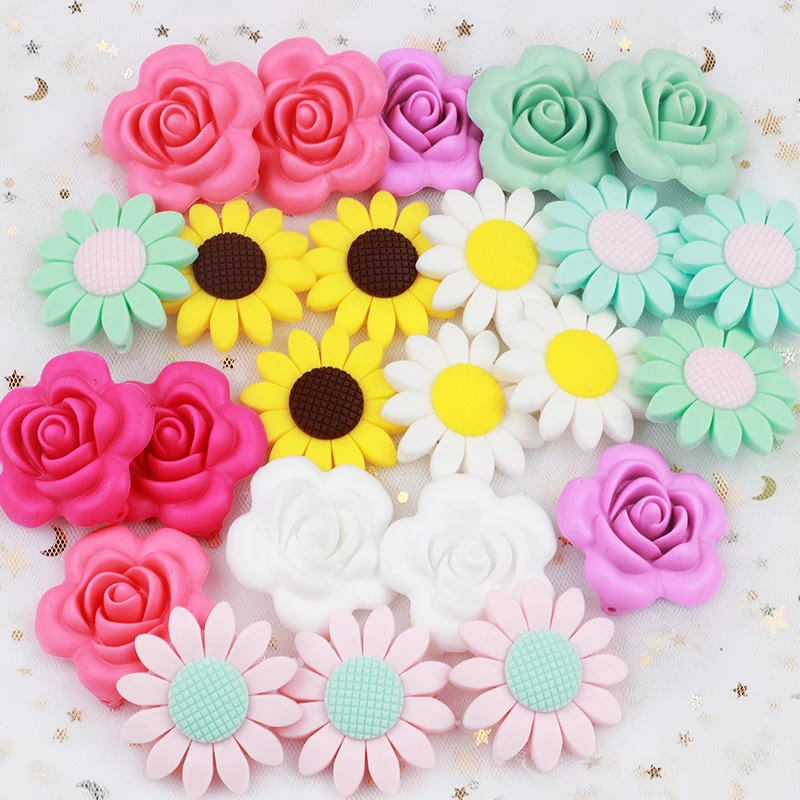 

TYRY.HU Rose Silicone Beads 3PCS Teething Necklace Nursing Toy Accessories Newborn Teething Silicone Teethers