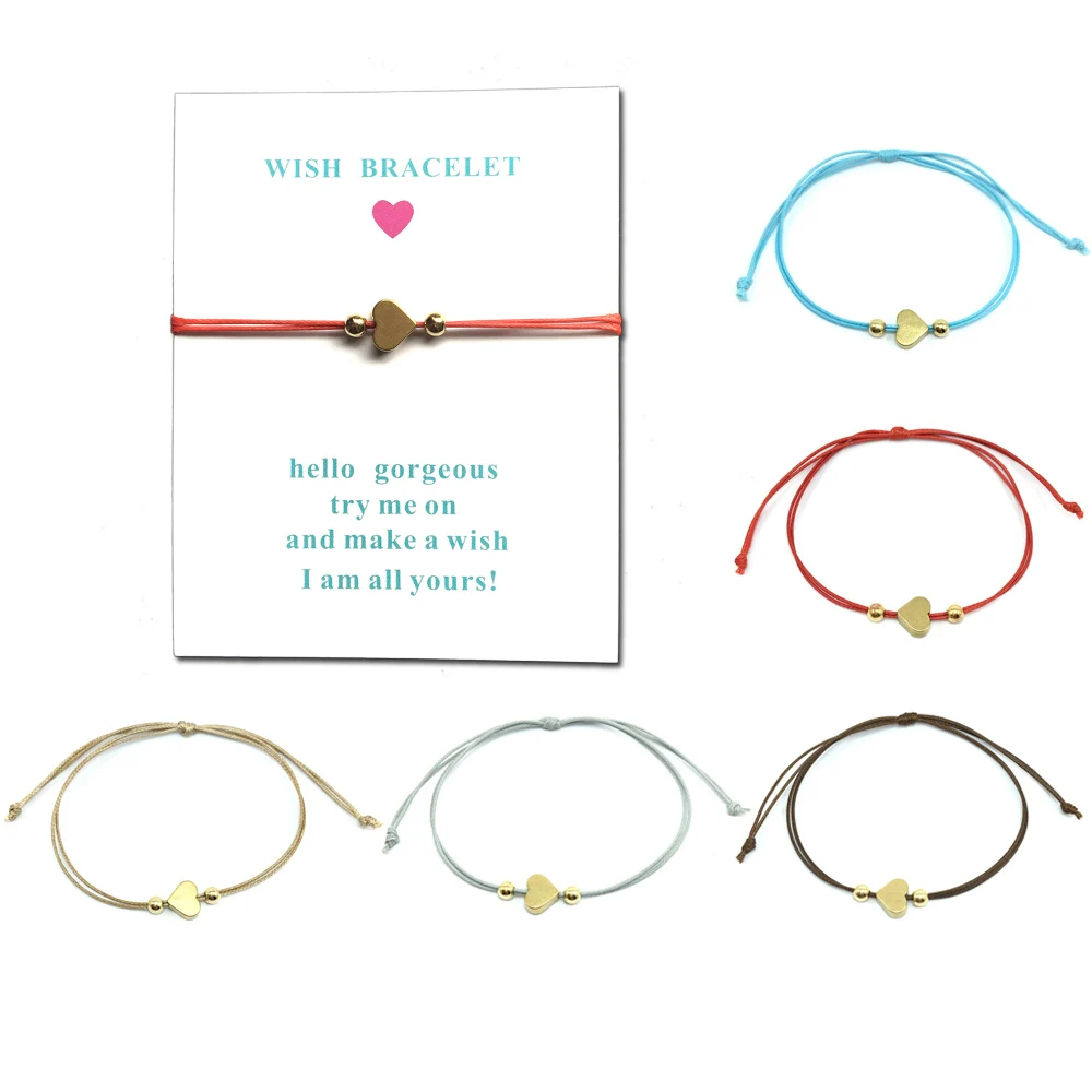 Wish Bracelet Heart Charm Adjustable Cord Bracelet For Women Children