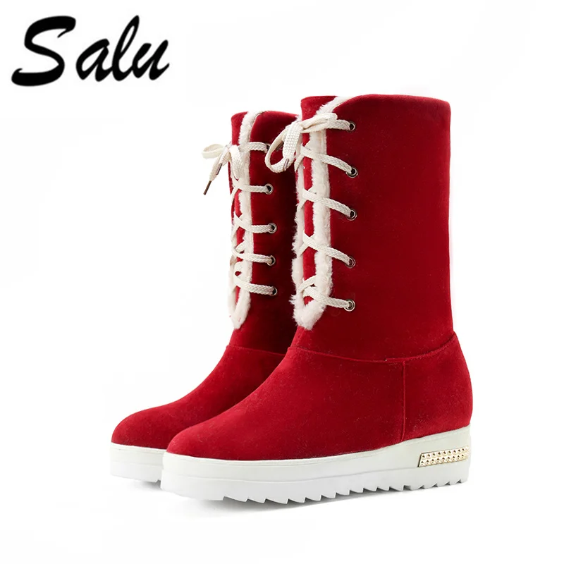

Salu 2019 new Women Thick Bottom Snow Boots Lace Up Inside Heel Boots Warm Fur Shoes Winter Botas Women Footwears big size 11