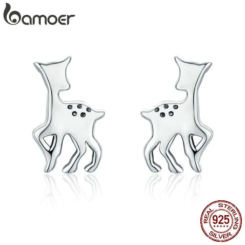 

BAMOER 100% Authentic 925 Sterling Silver Animal Collection Elf Deer Small Stud Earrings for Women Fashion Jewelry S925 SCE335