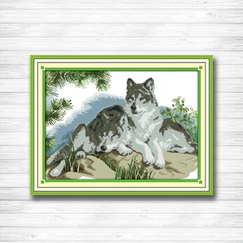 

A wolves couple forest paintings counted printed on canvas DMC 14CT 11CT Joy Sunday Cross Stitch Embroider kits Needlework Sets