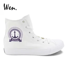 Wen унисекс Вулканизированная обувь Парусная тематика морской знак белые парусиновые кроссовки на низком каблуке удобные плоские повседневные плимсоллы Высокая помощь