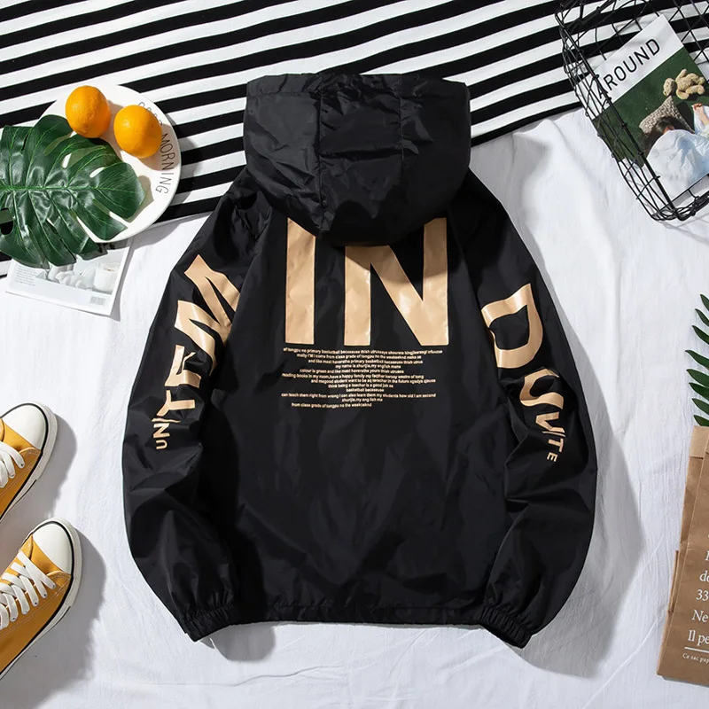 price cut Zqlz 2019 Women Windbreaker Jacket Women Fashion Print Letter Hooded Jacket Basic Jackets Plus Size