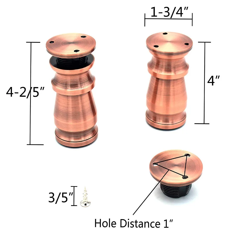 4 шт. " сверхмощный для мебели из сплава алюминия ножки стол кровать диван шкаф ноги прозрачный резиновый коврик ноги Регулируемый Ретро Медь