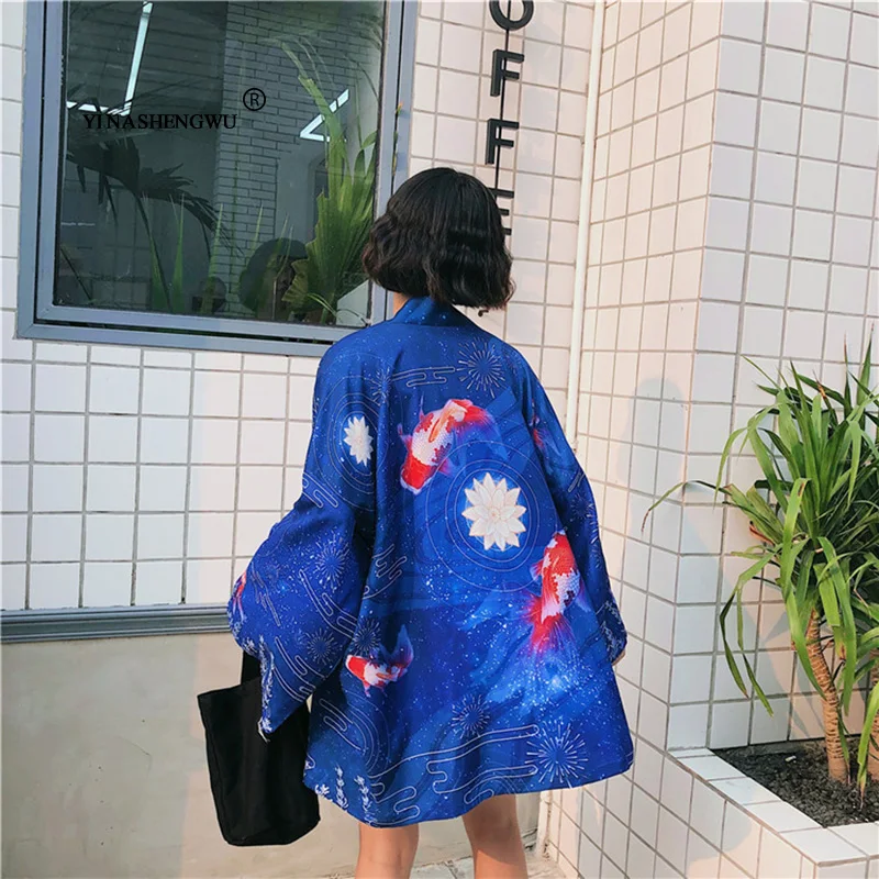 Yukata, женская блузка с поясом, новая мода, кимоно, блузка, японский веер, принт, женская рубашка, летняя, солнцезащитная, топы, Япония, кимоно, для женщин