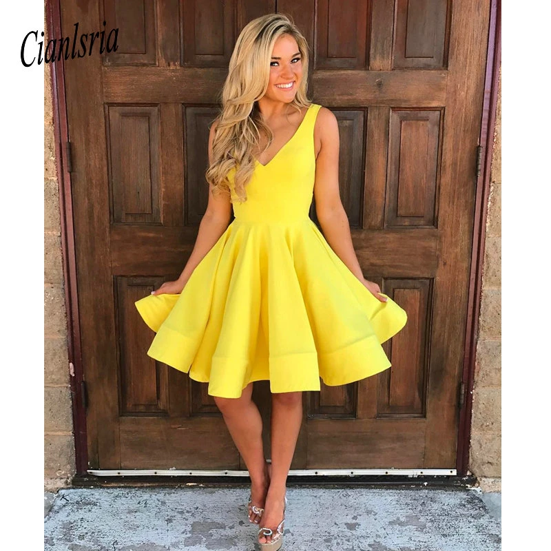 Yellow Homecoming Dress 2020 V Neck Popular Junior Short A line Freshman  Graduation Dress|Homecoming Dresses| - AliExpress