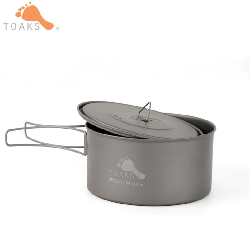 

900ml TOAKS Titanium Pot Outdoor Camping Cooking Pots Picnic Ultralight Titanium Pot with Cover and Foldable Handle POT-900-D130