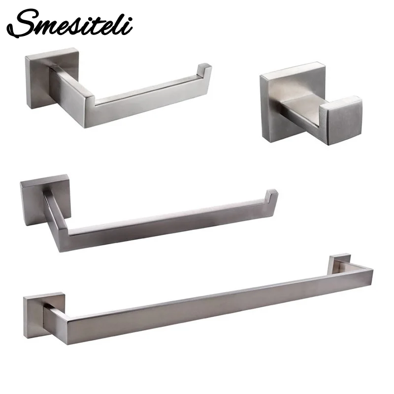 Conjunto de Hardware Veste de Aço Barra de Suporte de Papel Escova de Dentes Acessórios do Banheiro Banheiro Gancho da Escovado Toalheiro Prateleira Tissue Titular