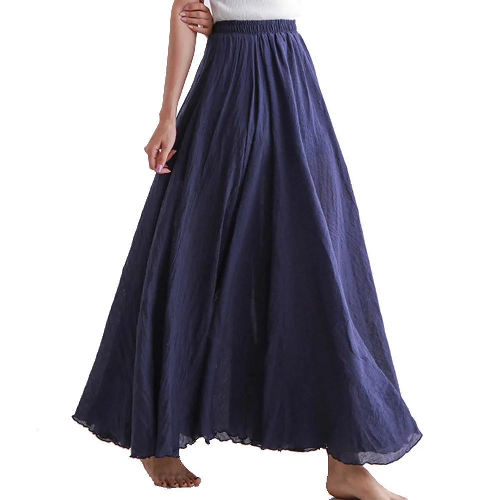 navy blue Горячая Женская половина сплошной цвет тонкая эластичная талия А-силуэт большой подол для лета 19ING - Цвет: navy blue