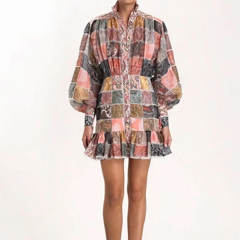 

Designer Ladies Print Dress Vintage Long Sleeve Women Dresses 2019