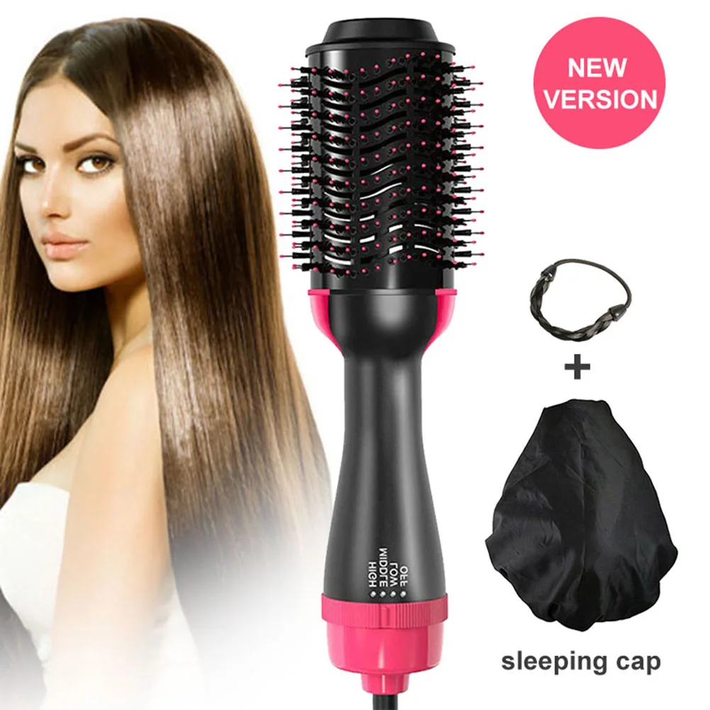 

One Step Hair Dryer Comb Volumizer Brush Straightener Curler+Sleep Cap+2pcs Wig Rope MSI-19