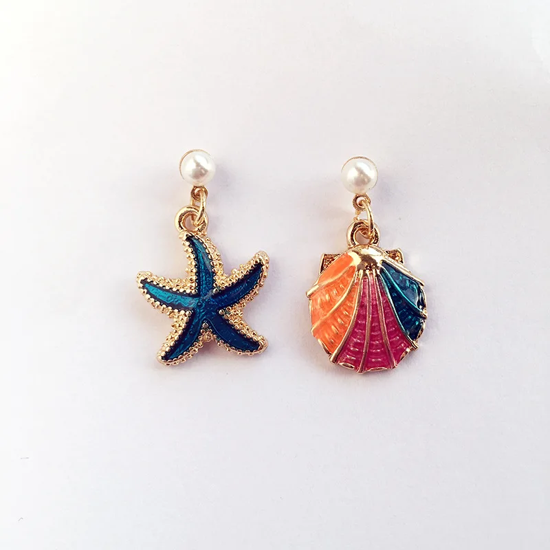 

2019 fashion woman silver earrings jewelry five-pointed star earrings metal inlay summer woman earrings shell pendant