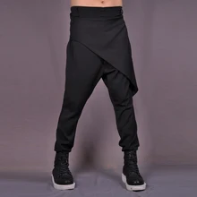 27-44! Мужская одежда мужские брюки персонализированные Асимметричные Брюки свободные шаровары плюс размер певицы костюмы