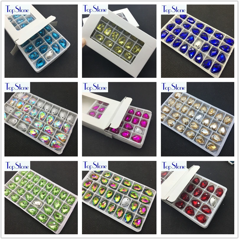 

TopStone Pointback Sew On 18X25MM DR Rhinestones Glass Crystals Droplet Sew-on Stone 2 Holes for Wedding Dress Clothing