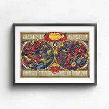 Póster de Mapa de estrellas, grandes constelaciones, arte en lienzo de Cosmos Fine Art, arte de pared, decoración de hogar, oficina, signos del zodiaco, estampado vintage