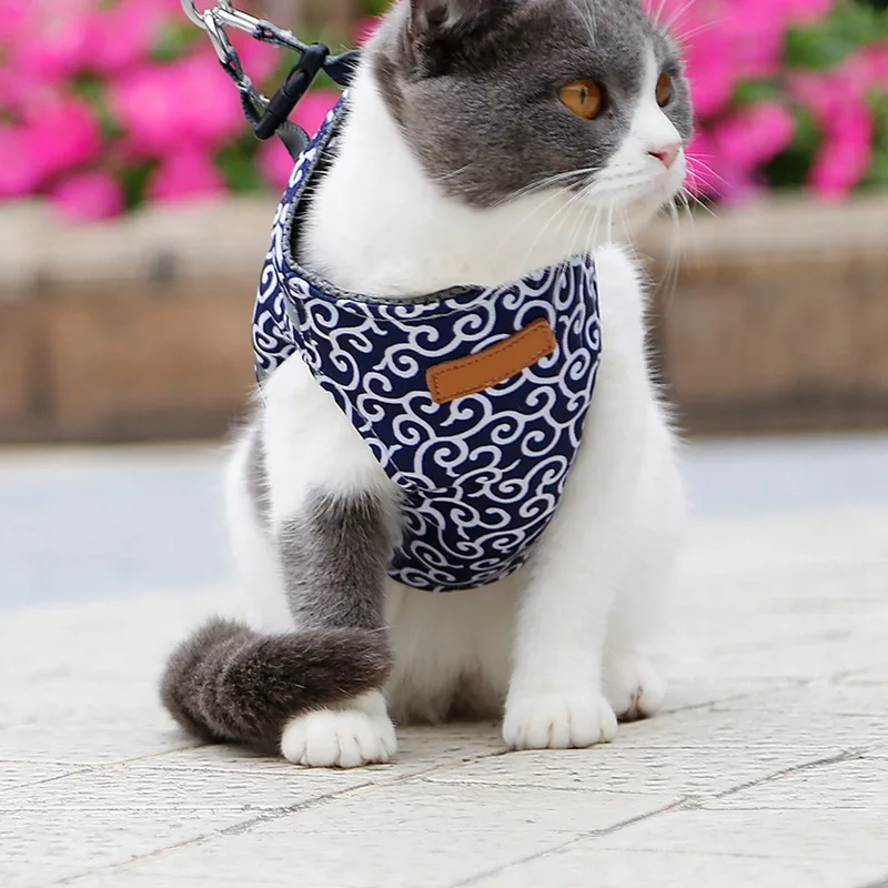 Pet Cat в японском стиле из ткани жилет уличные дорожные ремни поводок для щенка кота японский цветочный узор ремни изделия для домашних кошек