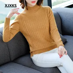 XJXKS осенне зимняя одежда для женщин пуловеры для и свитер хорошее качество Новое поступление высокая эластичность однотонн