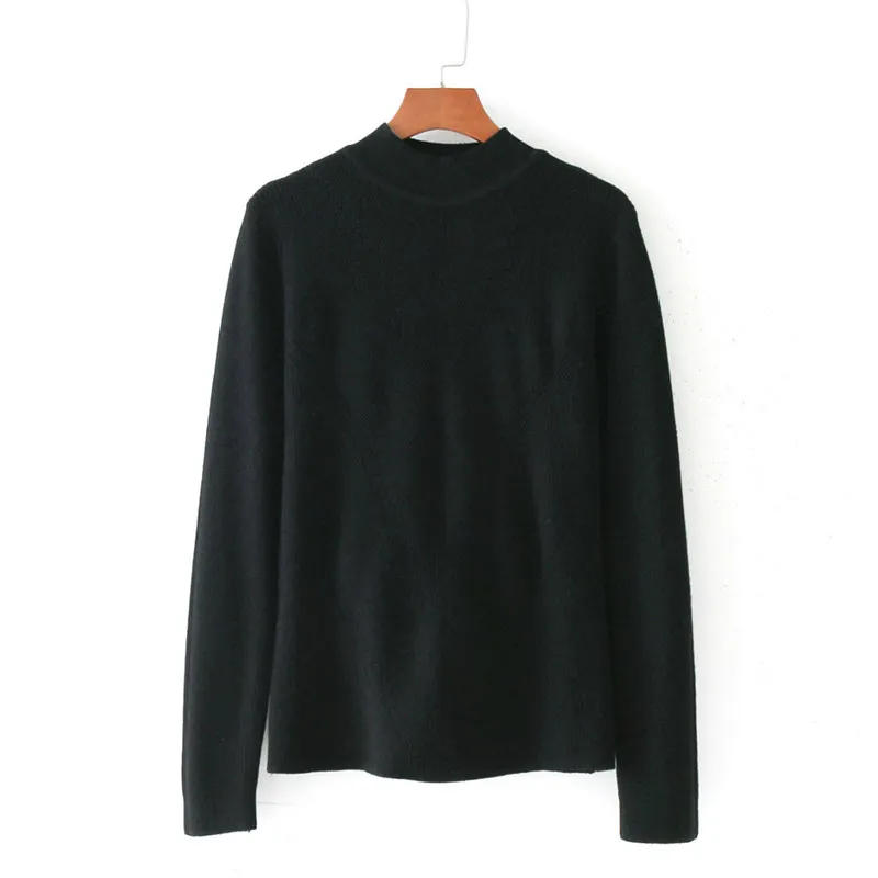 Women Straight Sweaters Hollow Crochet Flower Half High Collar Tops 2018 Autumn Korean Chic Elegant Loose Sweater Sweaters