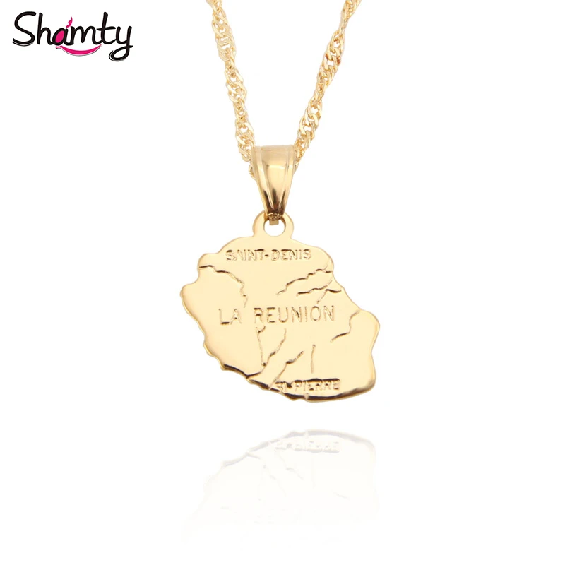 

Shamty Reunion Island Map Pendant Chain Pure Gold Color Symbol Patriotic Jewelry Unisex Personalized Gift Items