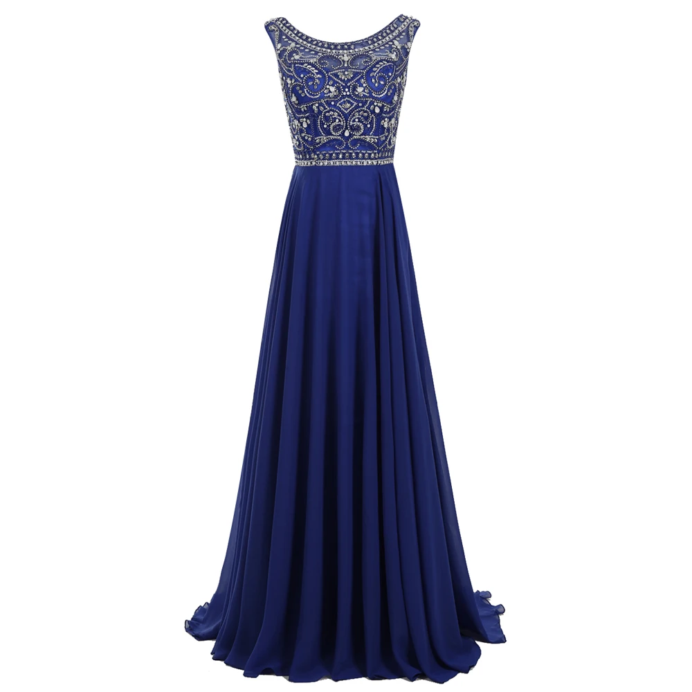 BeryLove длинное синее платье для выпускного вечера со стразами лиф шифон вечернее платье для выпускного вечера вырез лодочкой вечерние платья abiye festa - Цвет: Royal Blue