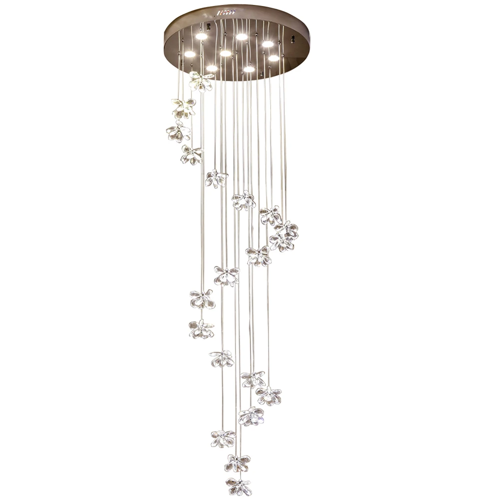 

modern long crystal chandelier LED stairs light spiral design home decoration crystal lighting