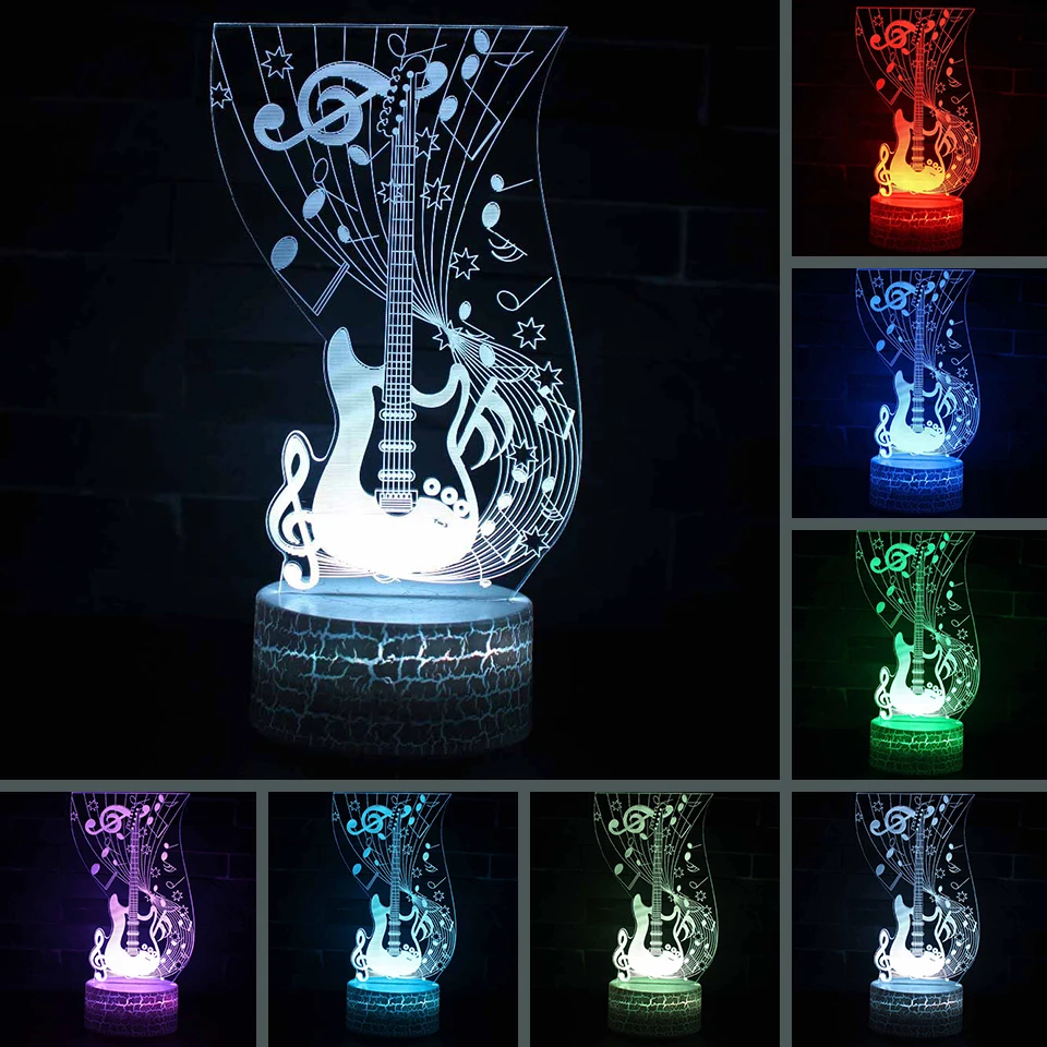 

3D Led Creative Usb 7 Colorful Visual Art Music Guitar Table Lamp Decor Night Light Musical Instruments Bedroom Lighting Fixture